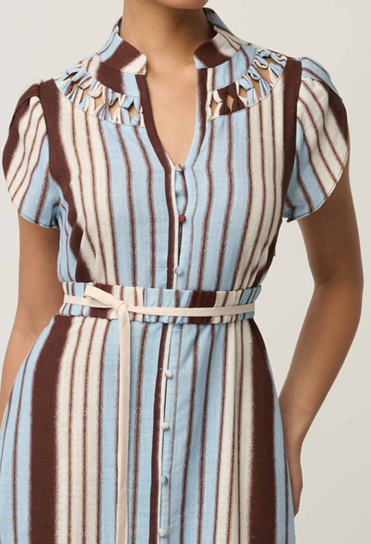 UNDER 5'4 Cattleya Linen Viscose Maxi Dress in Iridescent Stripe
