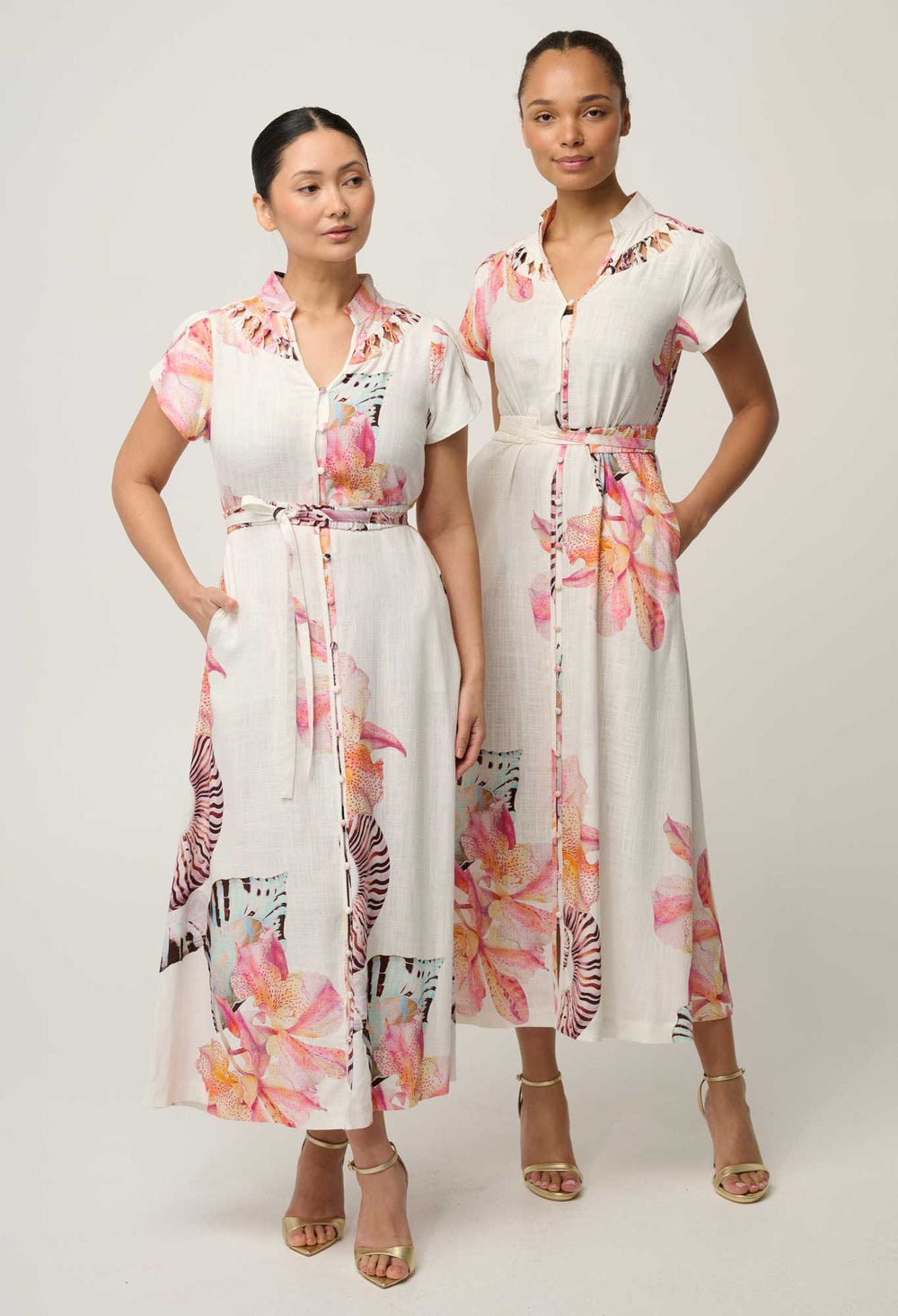 UNDER 5'4 Cattleya Linen Viscose Maxi Dress in Nautilus Bloom