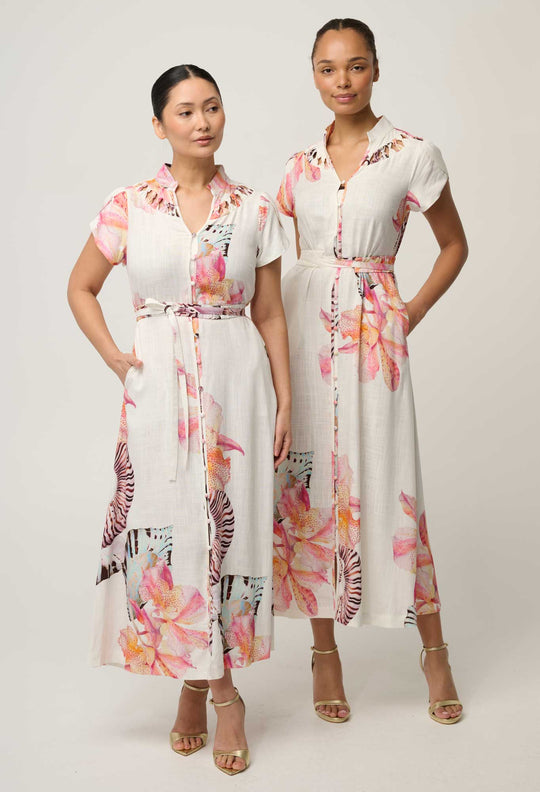 UNDER 5'4 Cattleya Linen Viscose Maxi Dress in Nautilus Bloom