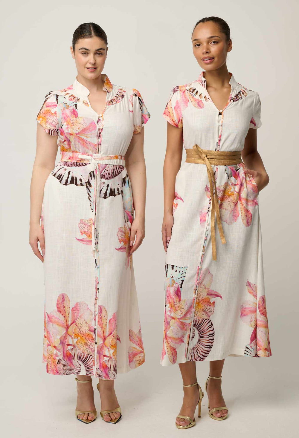 Cattleya Linen Viscose Smock Maxi Dress in Nautilus Bloom