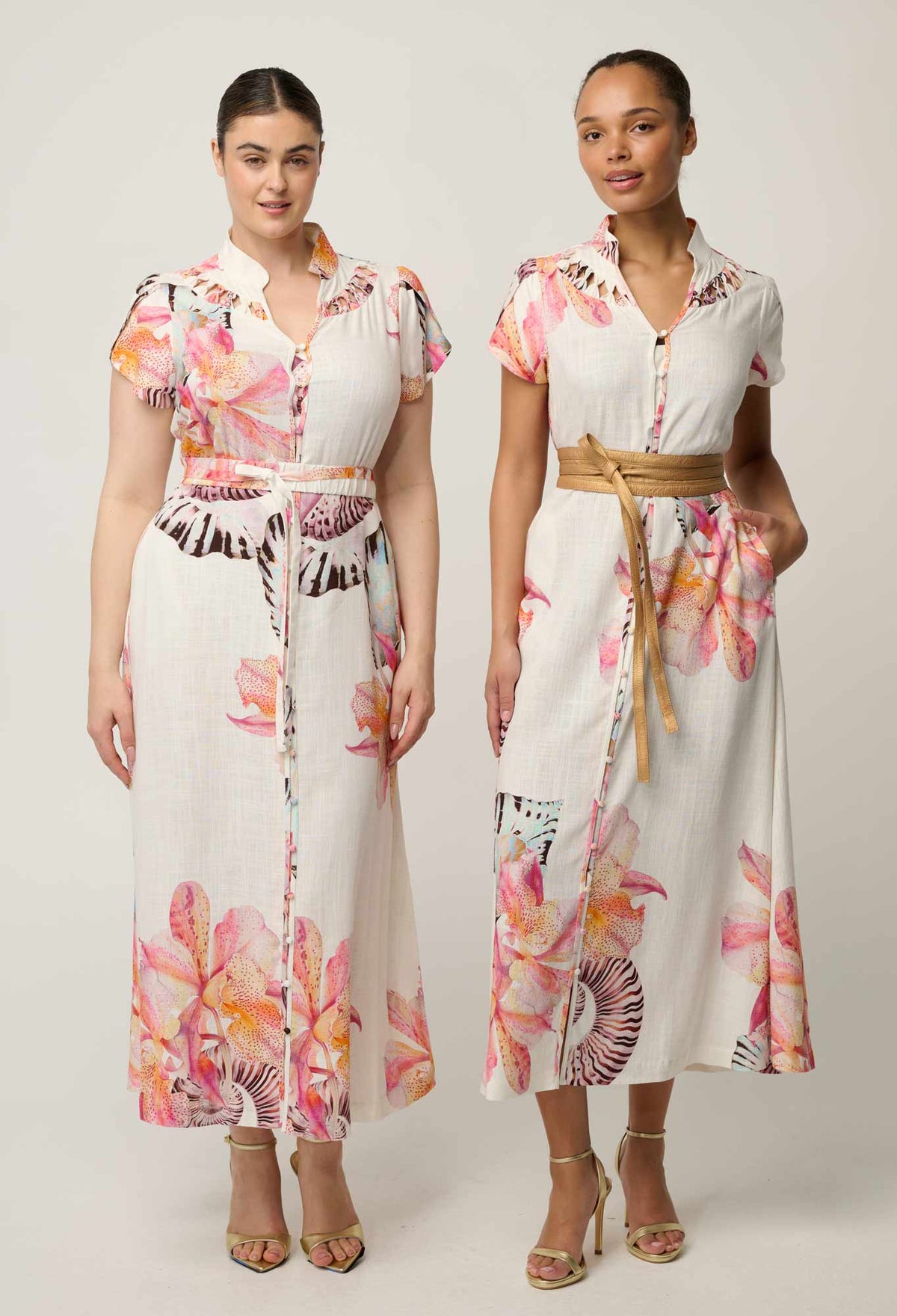 OnceWas Cattleya Linen Viscose Smock Maxi Dress in Nautilus Bloom
