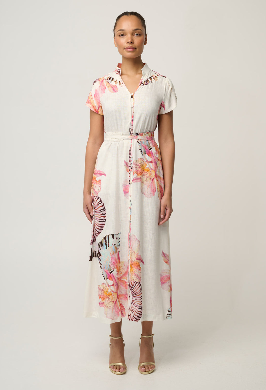 Cattleya Linen Viscose Smock Maxi Dress in Nautilus Bloom