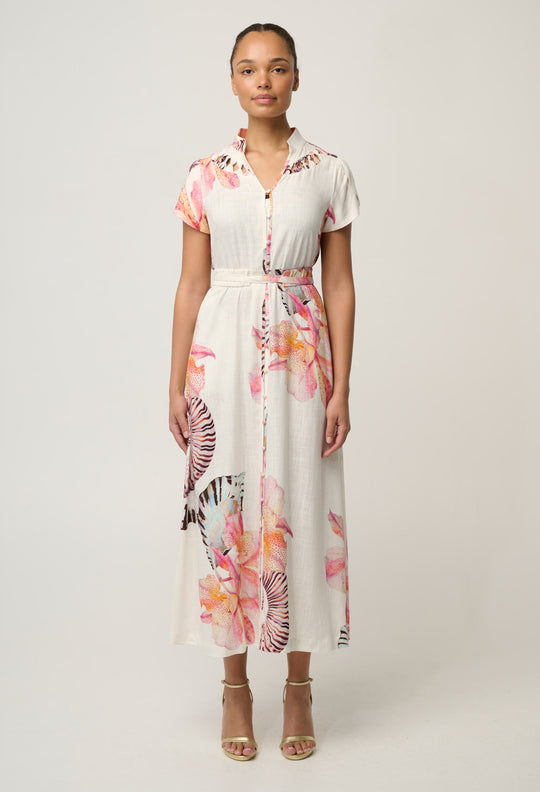 Cattleya Linen Viscose Smock Maxi Dress in Nautilus Bloom