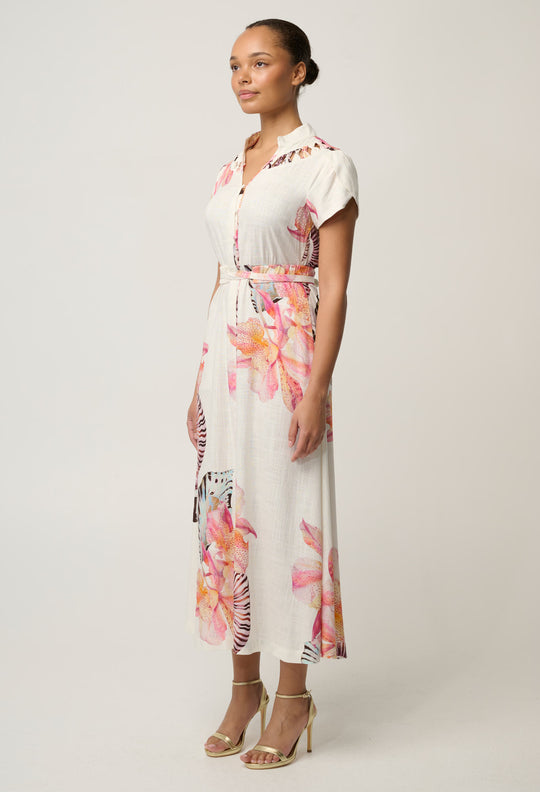 Cattleya Linen Viscose Smock Maxi Dress in Nautilus Bloom
