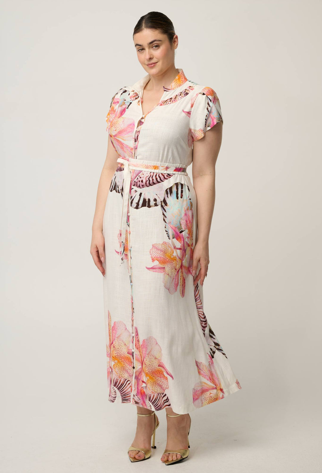 Cattleya Linen Viscose Smock Maxi Dress in Nautilus Bloom