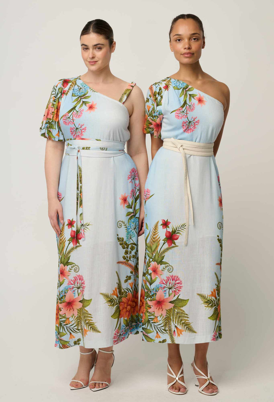 Elodie One Shoulder Linen Viscose Embroidery Dress in Bloomscape