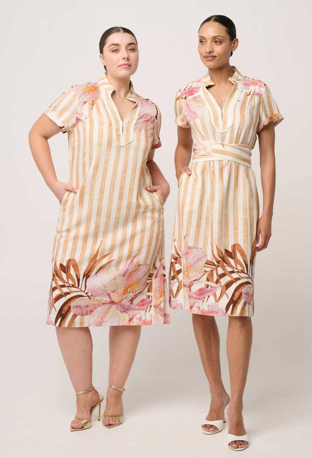 Corrine Viscose Linen Column Dress in Golden Promenade