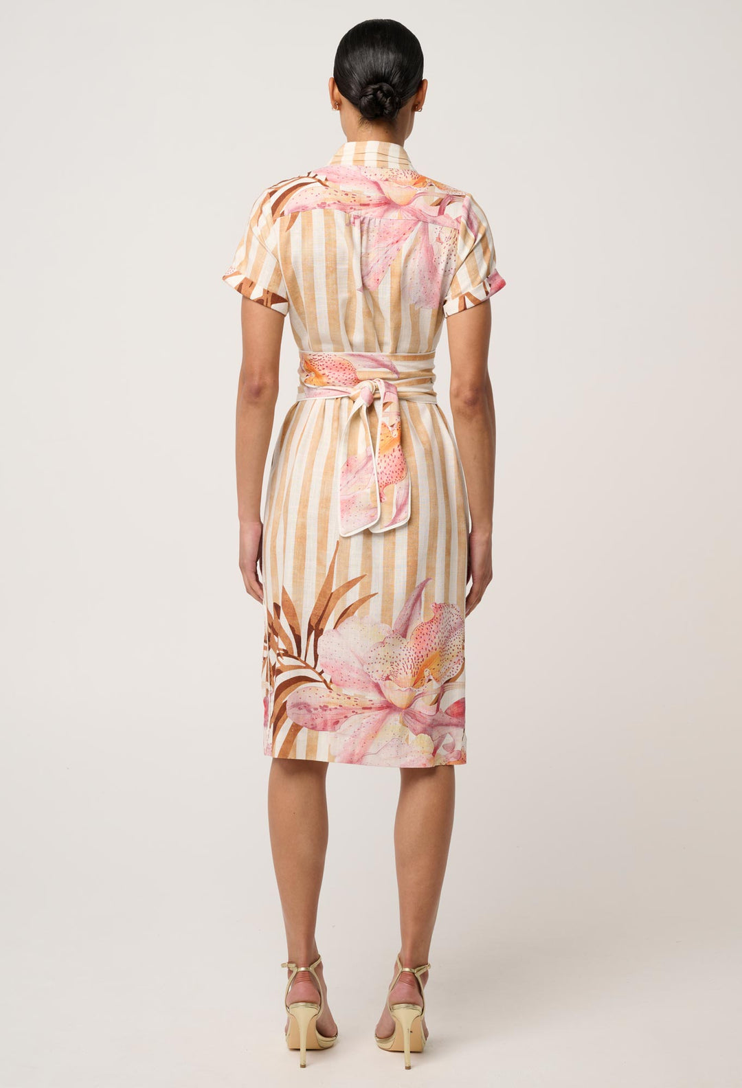 Corrine Viscose Linen Column Dress in Golden Promenade