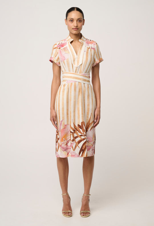 Corrine Viscose Linen Column Dress in Golden Promenade