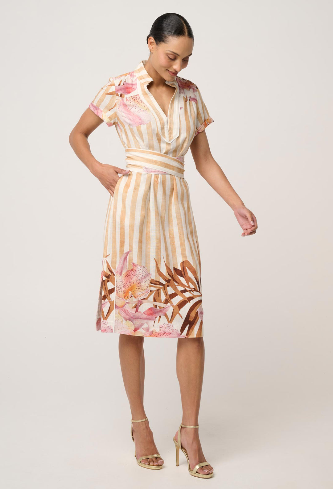 Corrine Viscose Linen Column Dress in Golden Promenade