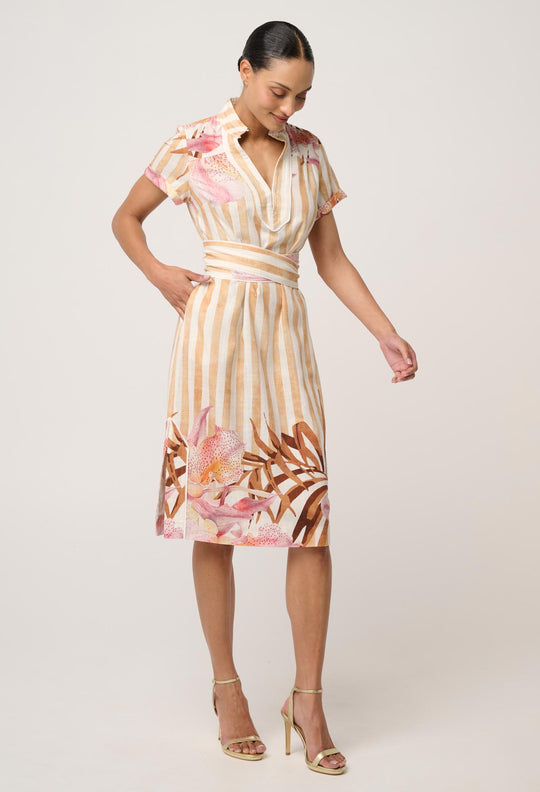 Corrine Viscose Linen Column Dress in Golden Promenade