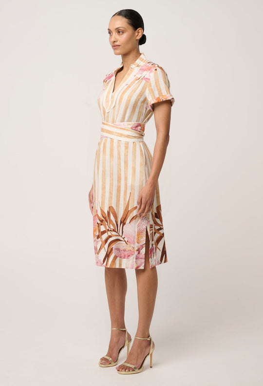 Corrine Viscose Linen Column Dress in Golden Promenade
