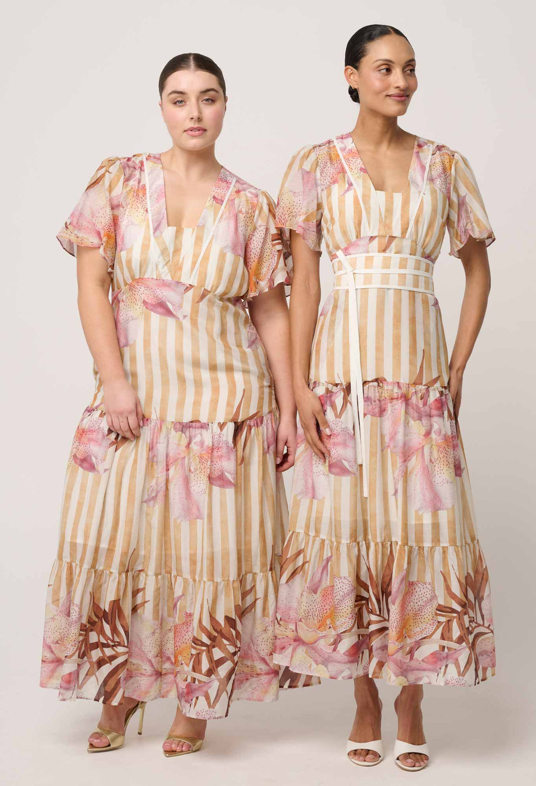 Clea Cotton Silk Tiered Dress in Golden Promenade
