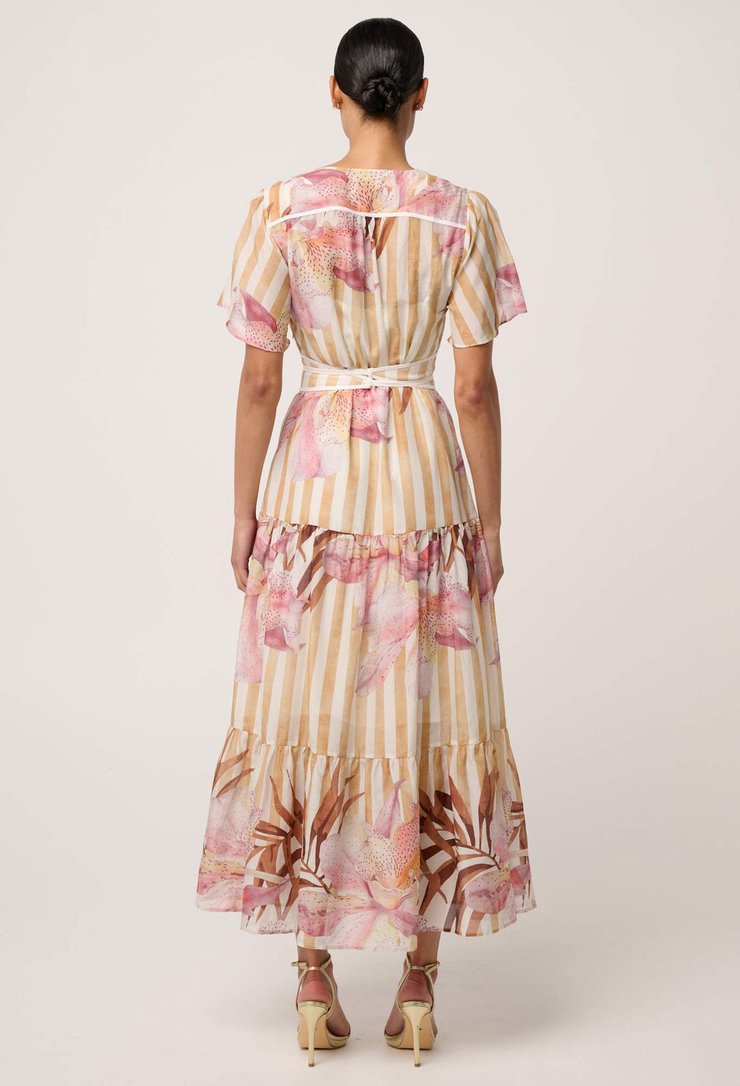 Clea Cotton Silk Tiered Dress in Golden Promenade