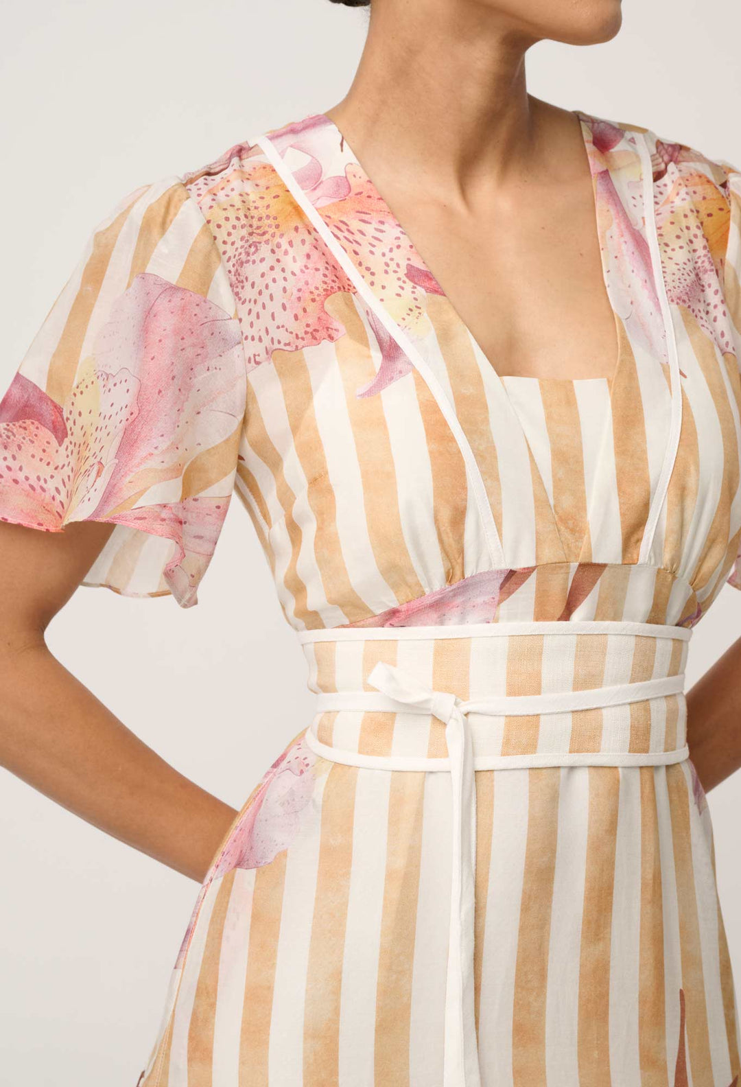 Clea Cotton Silk Tiered Dress in Golden Promenade