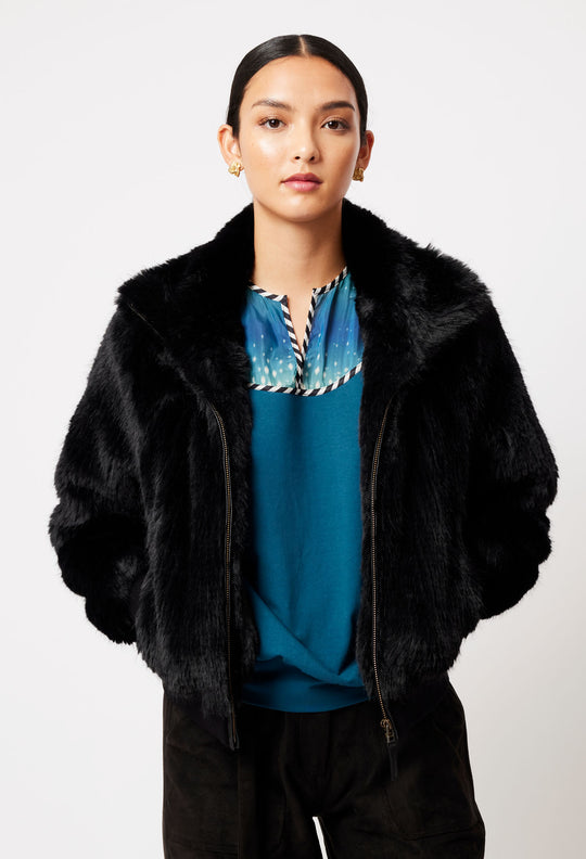 OnceWas Tallitha Faux Fur Jacket in Black