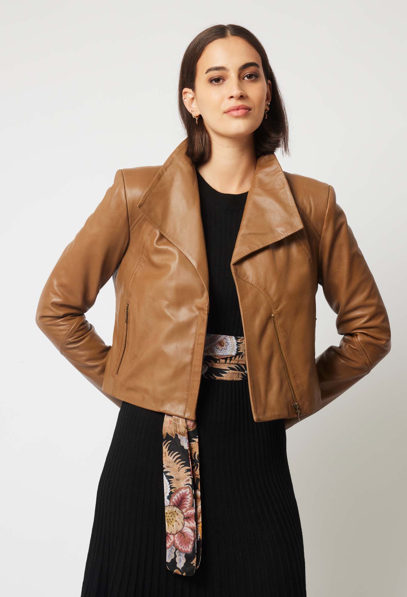 OnceWas Chiara Leather Jacket in Caramel