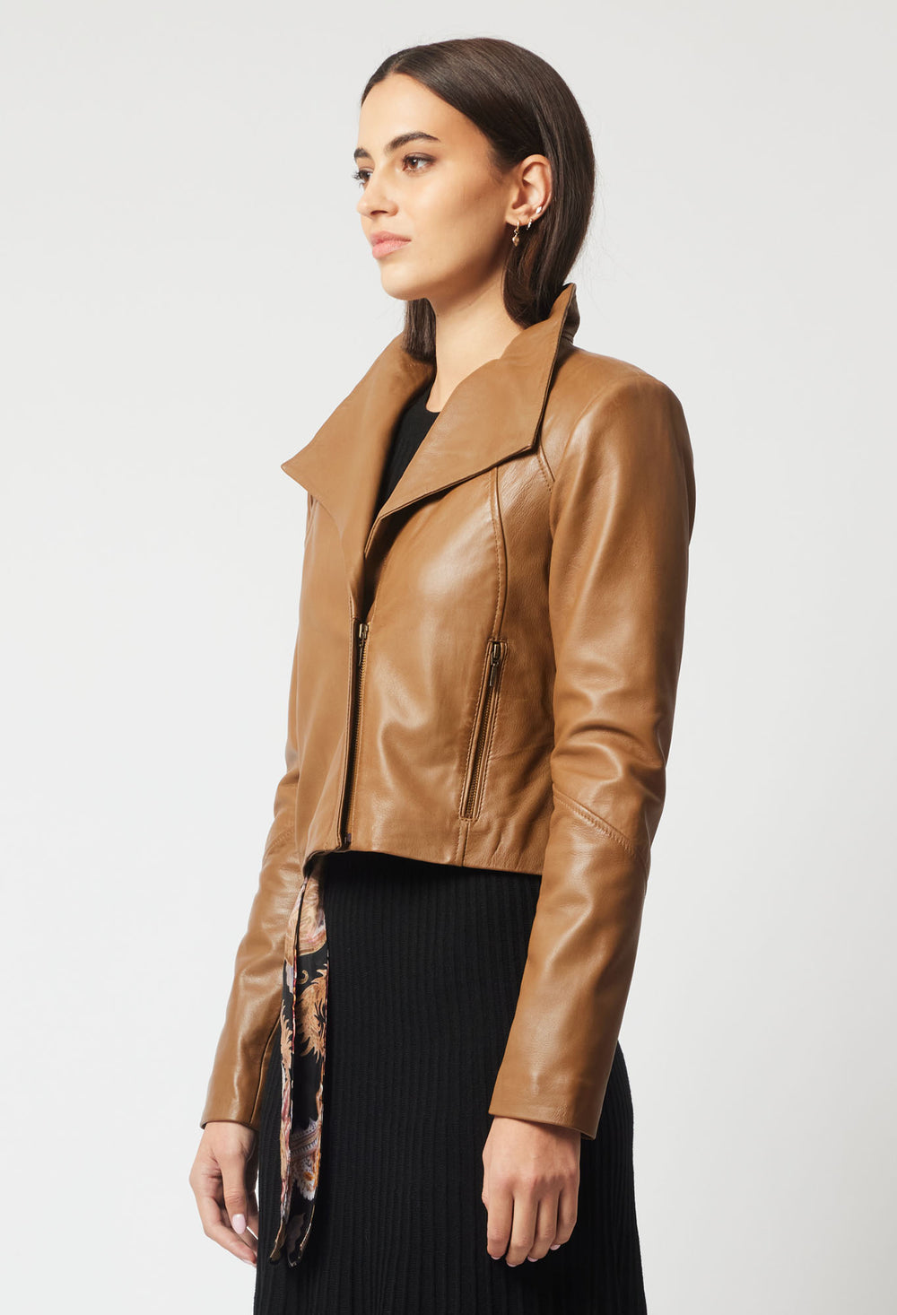 OnceWas Chiara Leather Jacket in Caramel