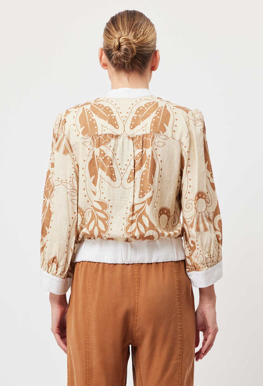 Flores Linen Viscose Bomber in Arena Del Sol