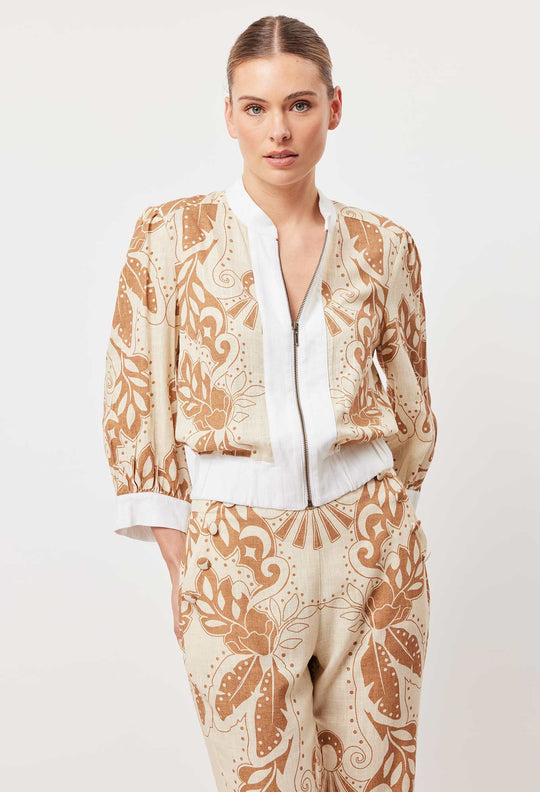 Flores Linen Viscose Bomber in Arena Del Sol