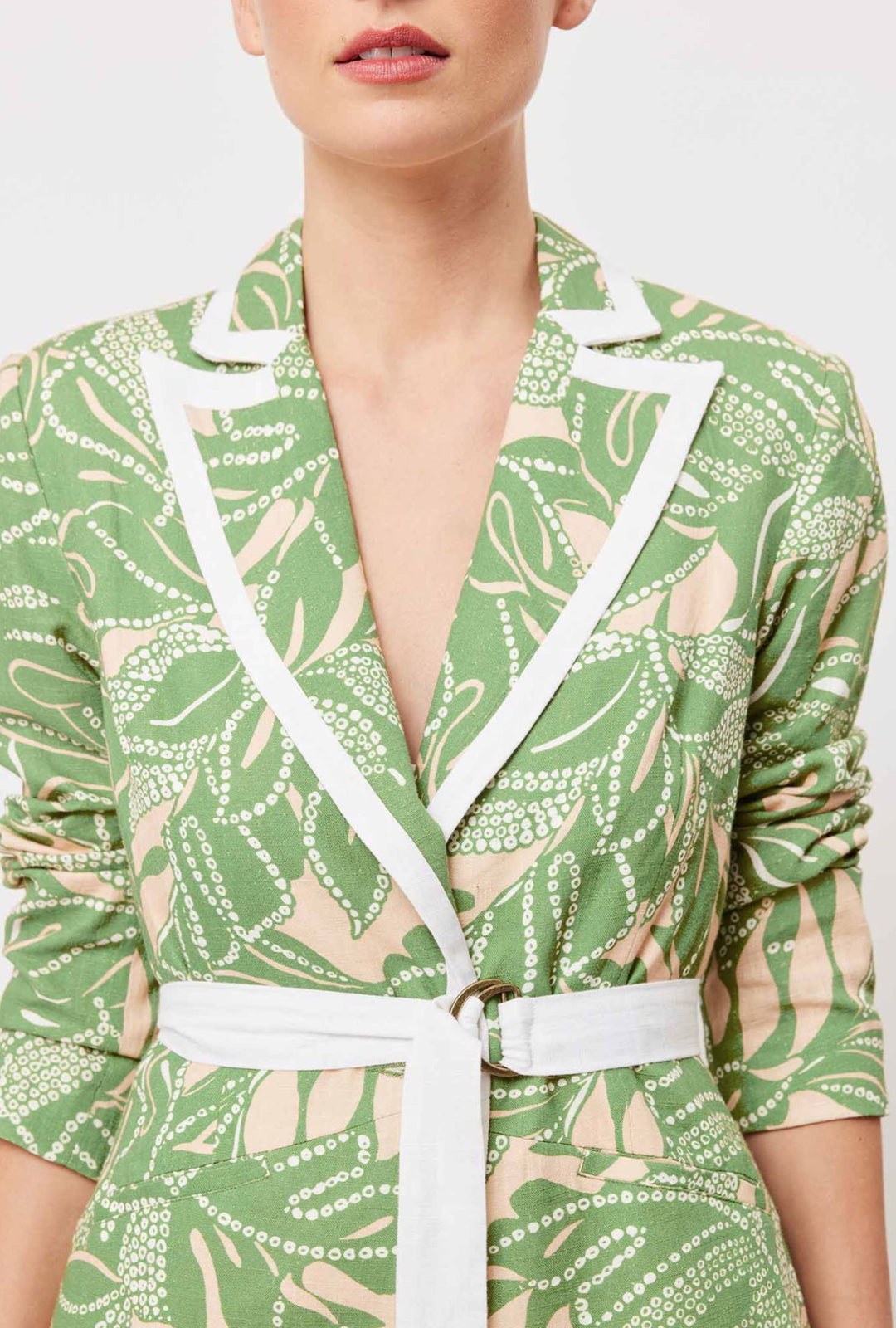 OnceWas Granada Linen Viscose Peplum Blazer in Jungle Tropico