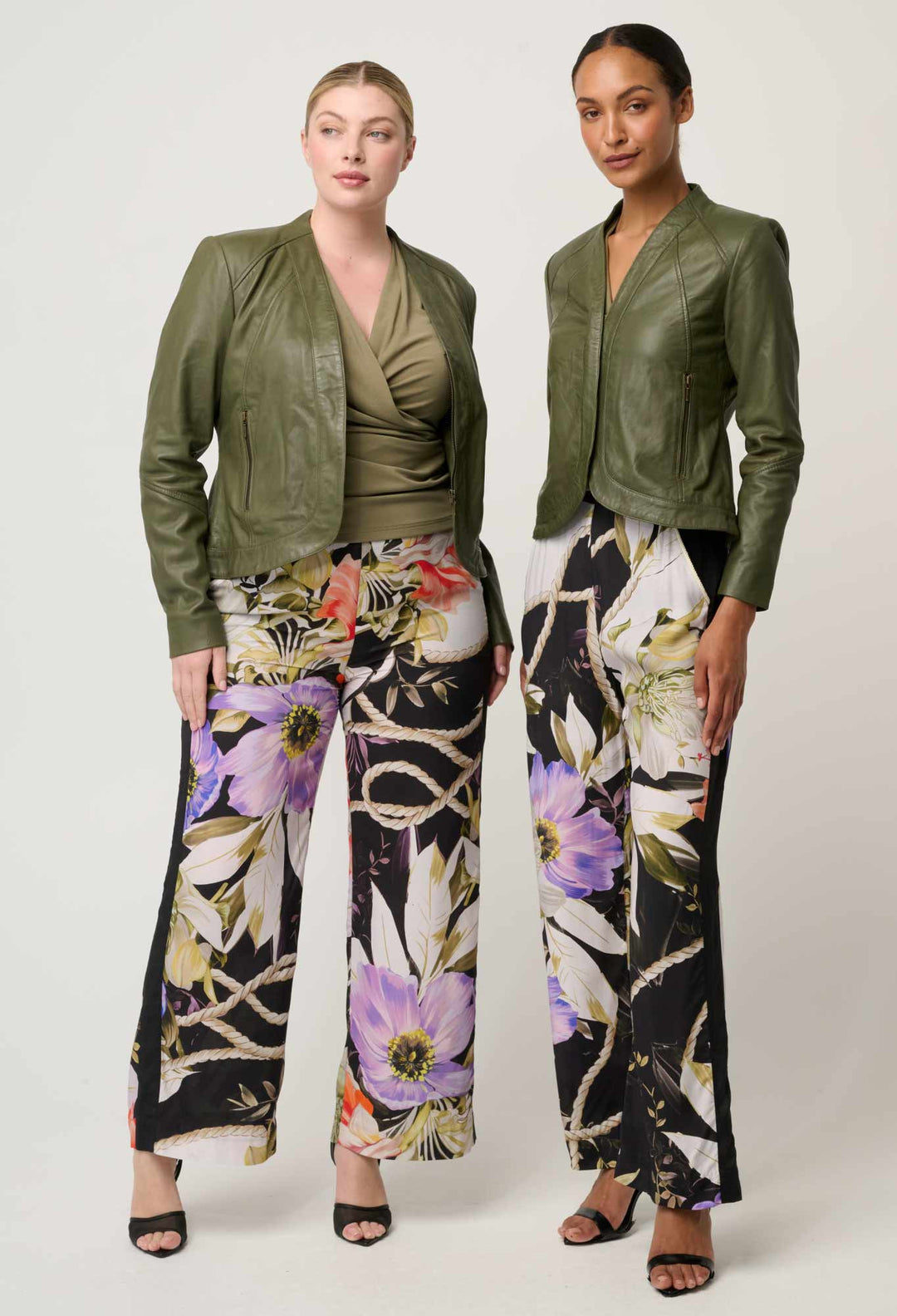 Nova Leather Curved Hem Jacket in Moss