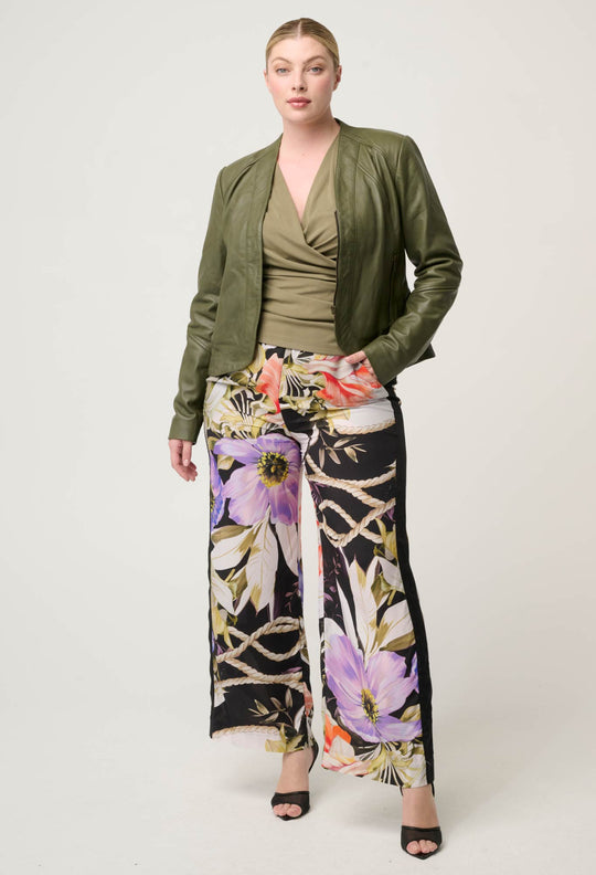 Nova Leather Curved Hem Jacket in Moss