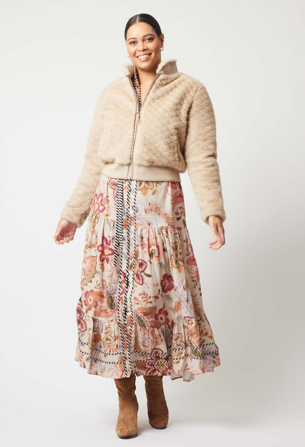 Stella Faux Fur Bomber Jacket in Fawn