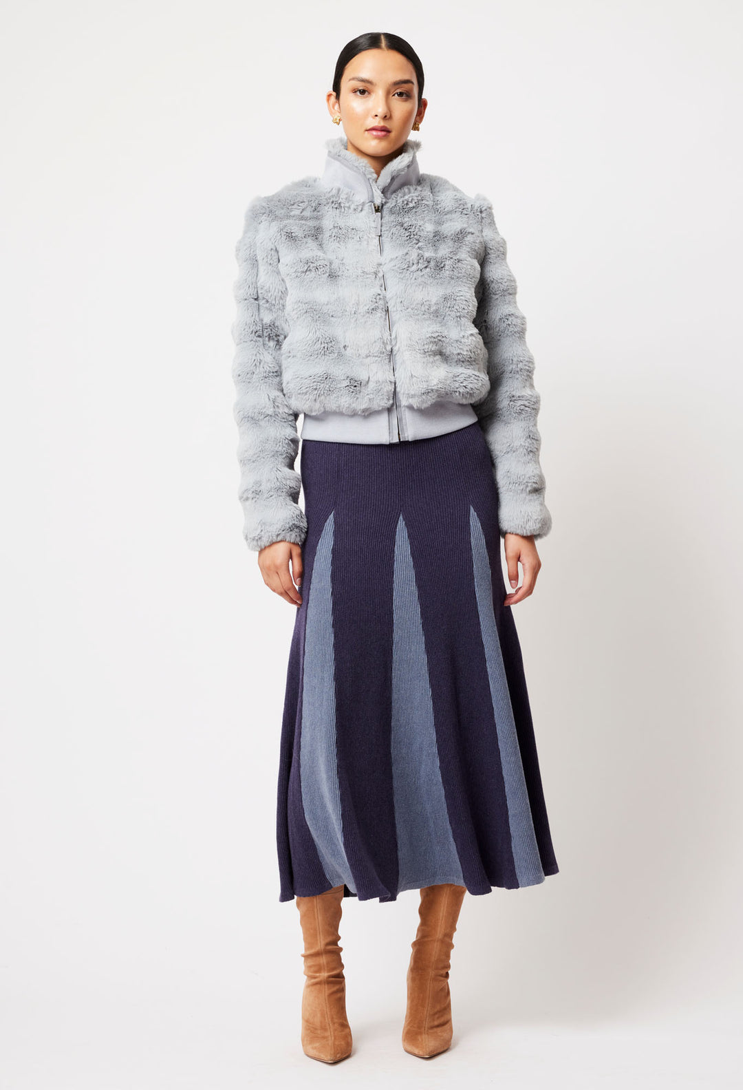 OnceWas Stella Faux Fur Bomber Jacket in Ice Blue