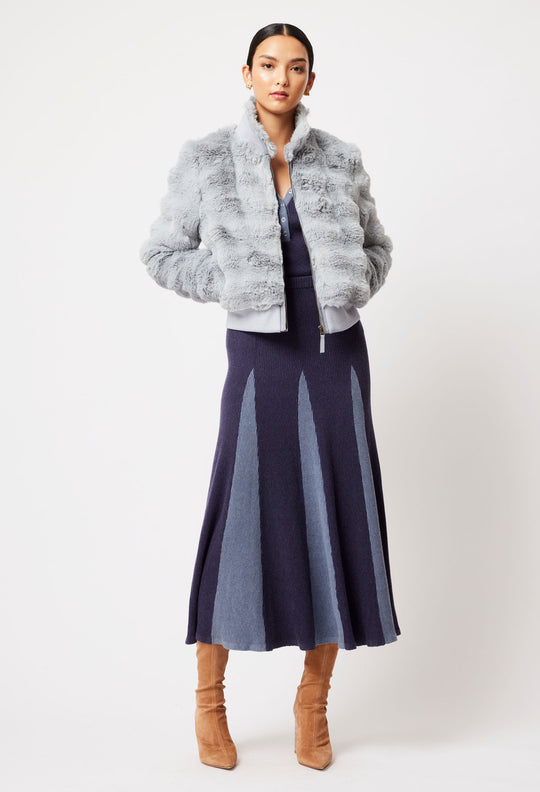 OnceWas Stella Faux Fur Bomber Jacket in Ice Blue