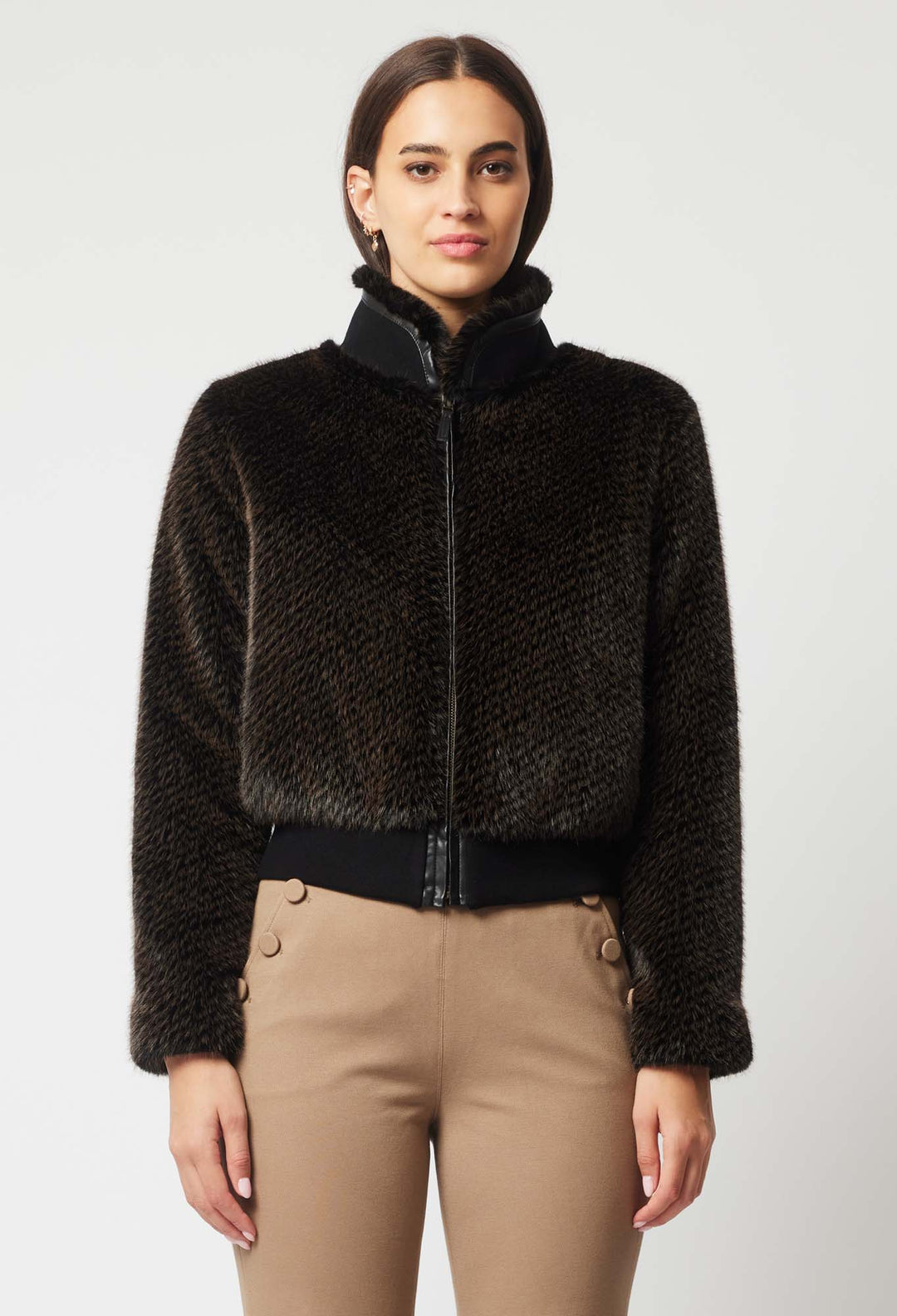 OnceWas Stella Faux Fur Bomber Jacket in Black