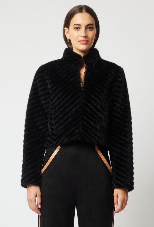 OnceWas Altair Faux Fur Jacket in Black