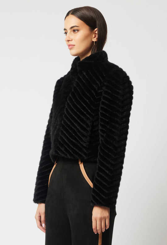 OnceWas Altair Faux Fur Jacket in Black