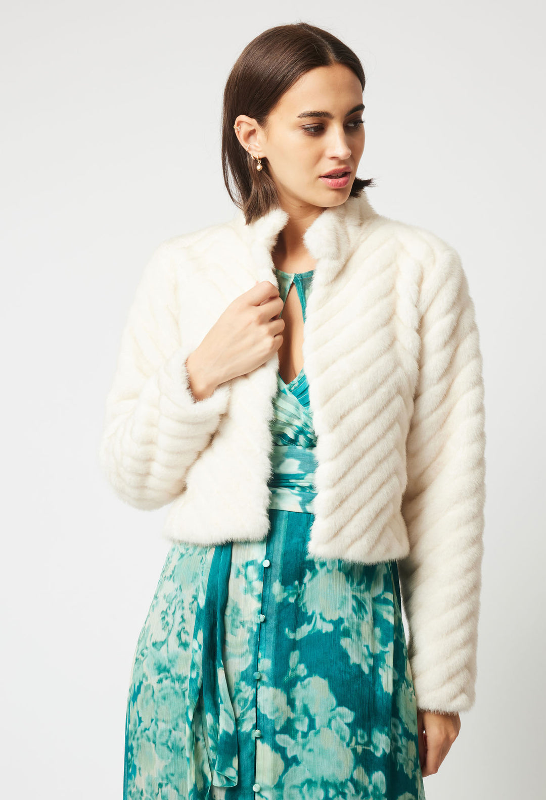 OnceWas Altair Faux Fur Jacket in Porcelain