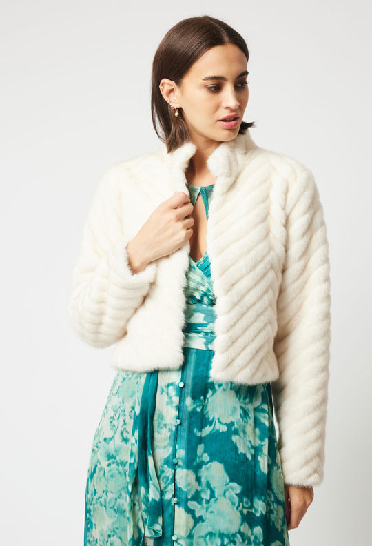 OnceWas Altair Faux Fur Jacket in Porcelain