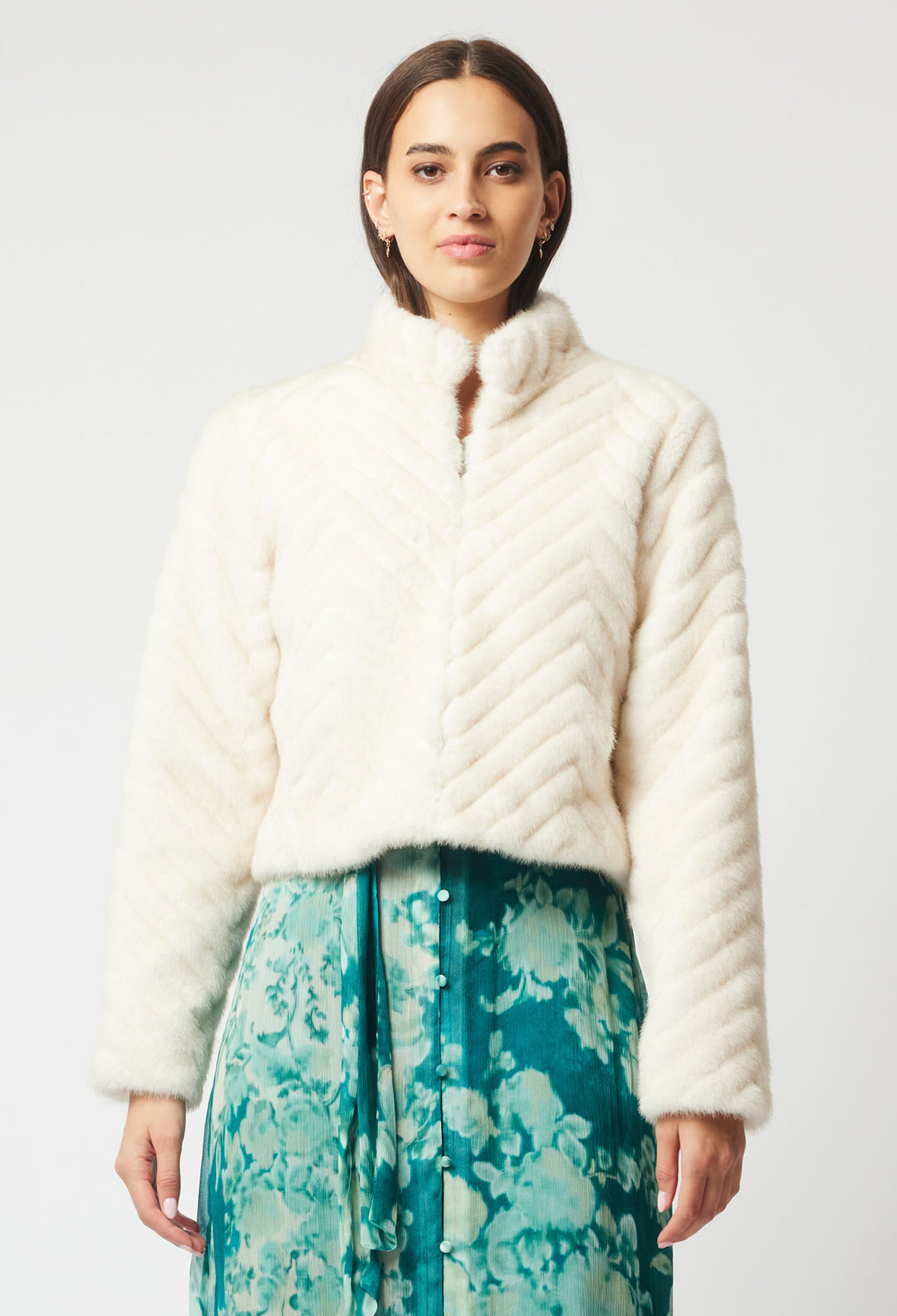 OnceWas Altair Faux Fur Jacket in Porcelain