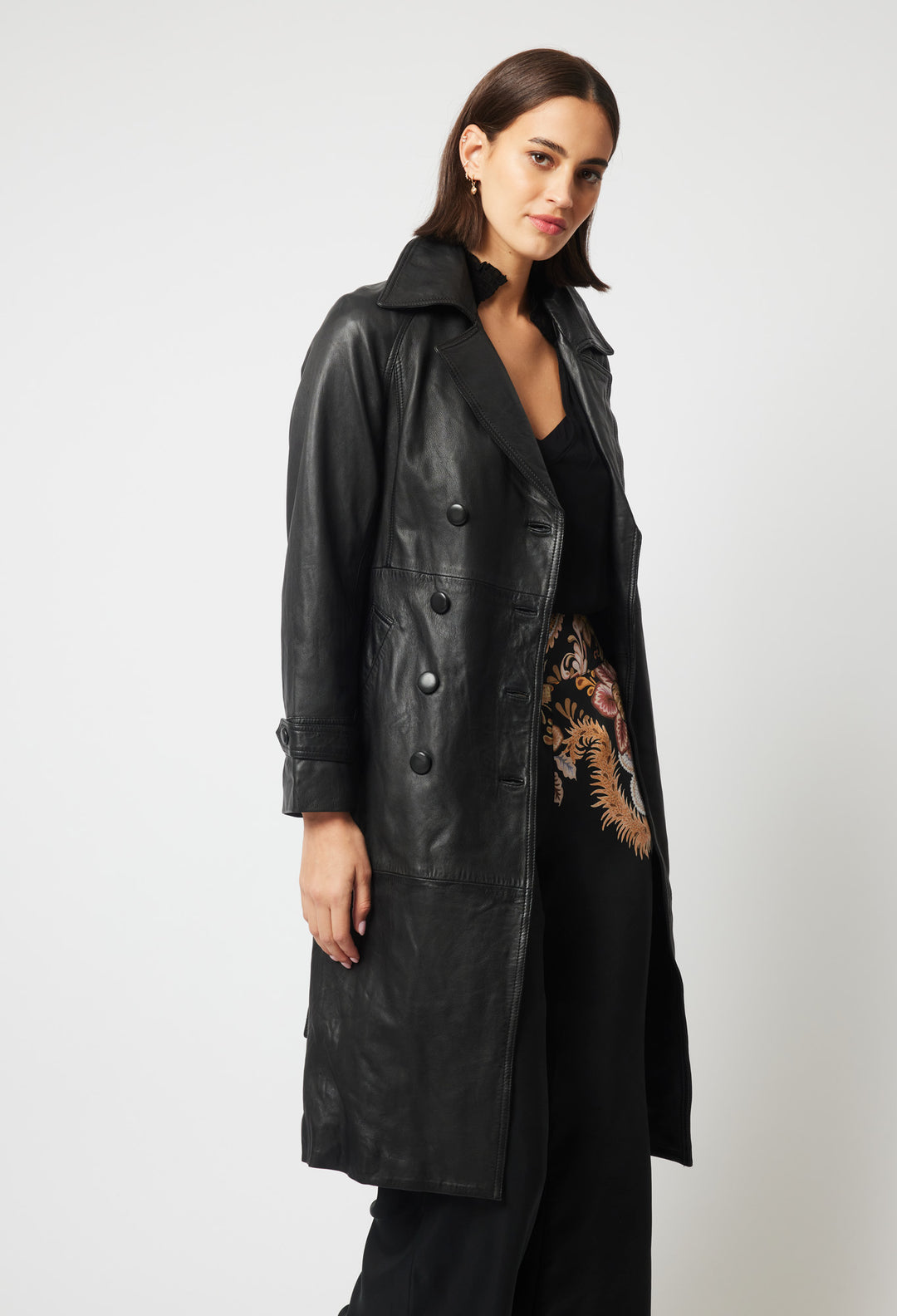 OnceWas Astra Leather Trench Coat in Black