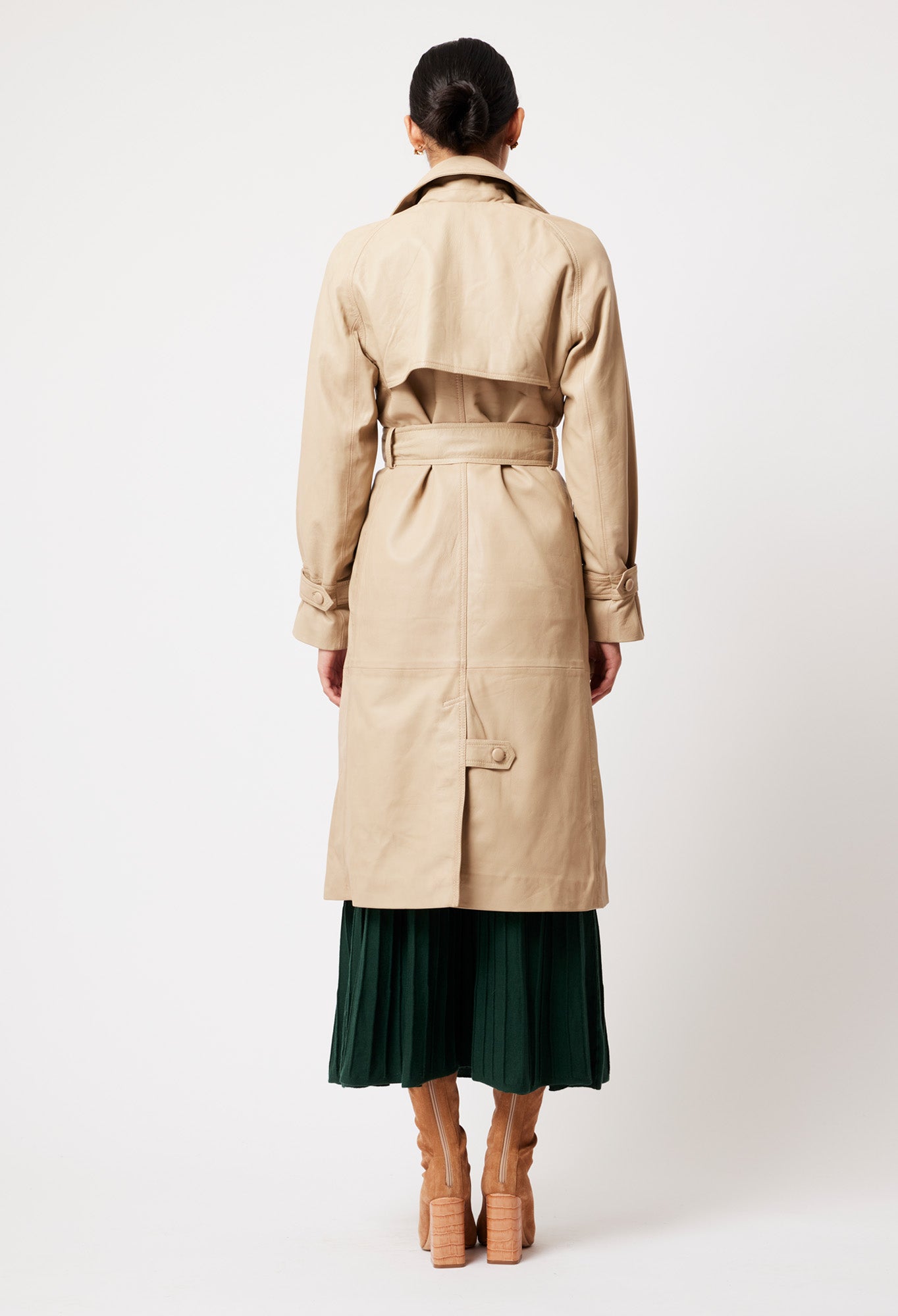 OnceWas Astra Leather Trench Coat in Oat