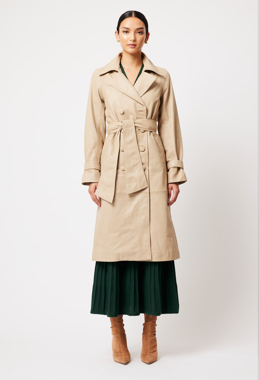 OnceWas Astra Leather Trench Coat in Oat