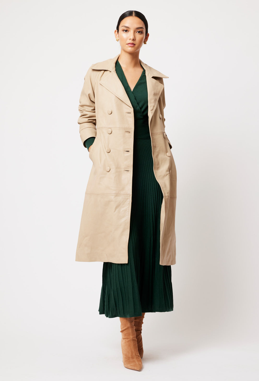 OnceWas Astra Leather Trench Coat in Oat