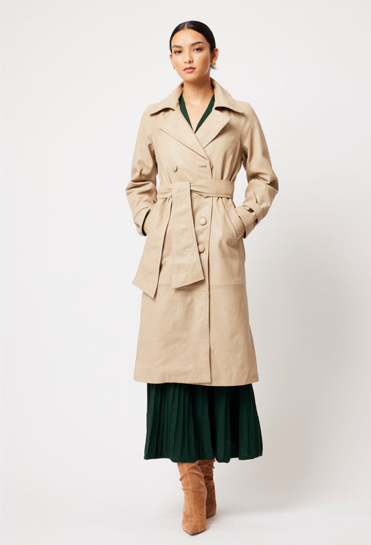 OnceWas Astra Leather Trench Coat in Oat