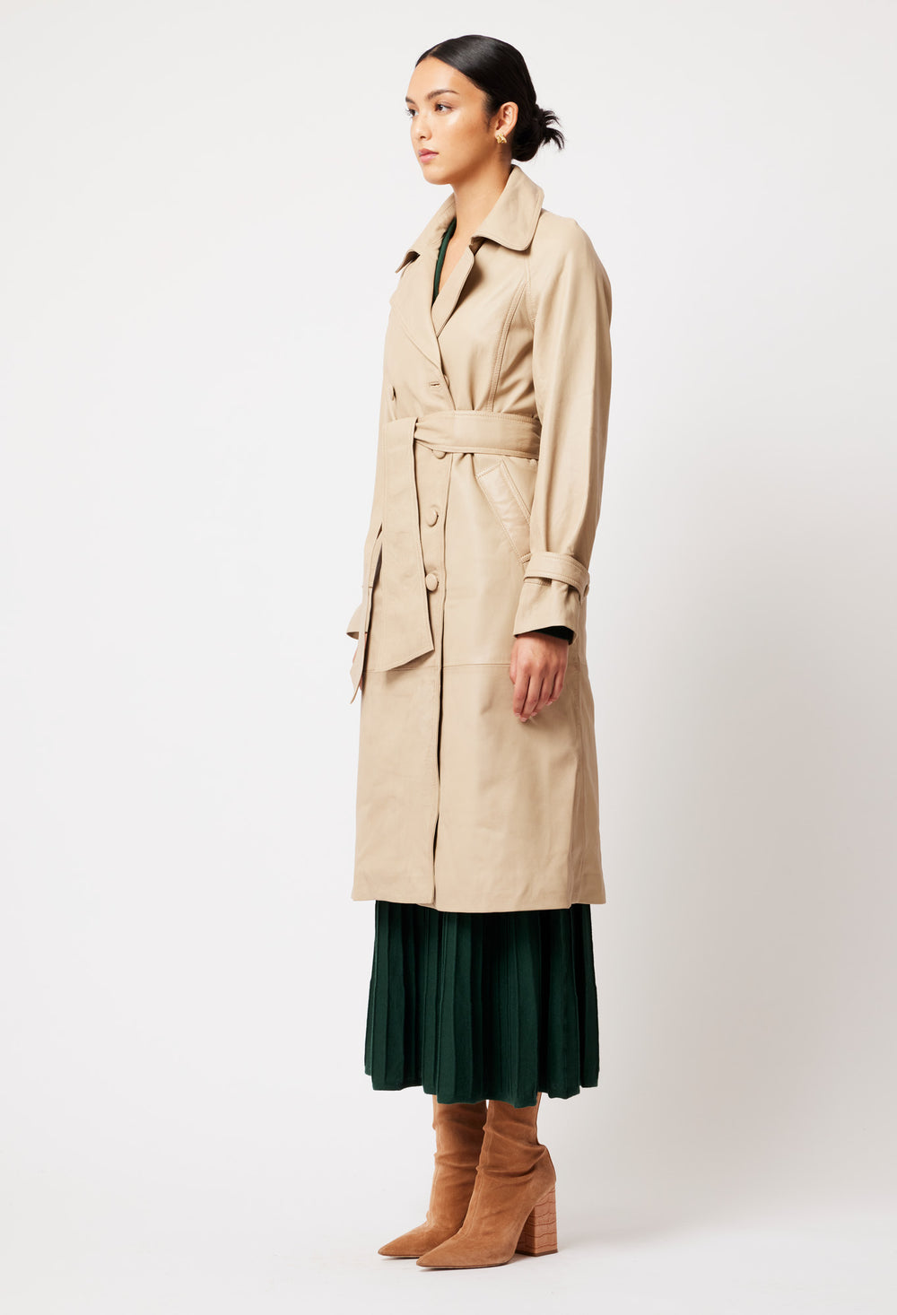 OnceWas Astra Leather Trench Coat in Oat