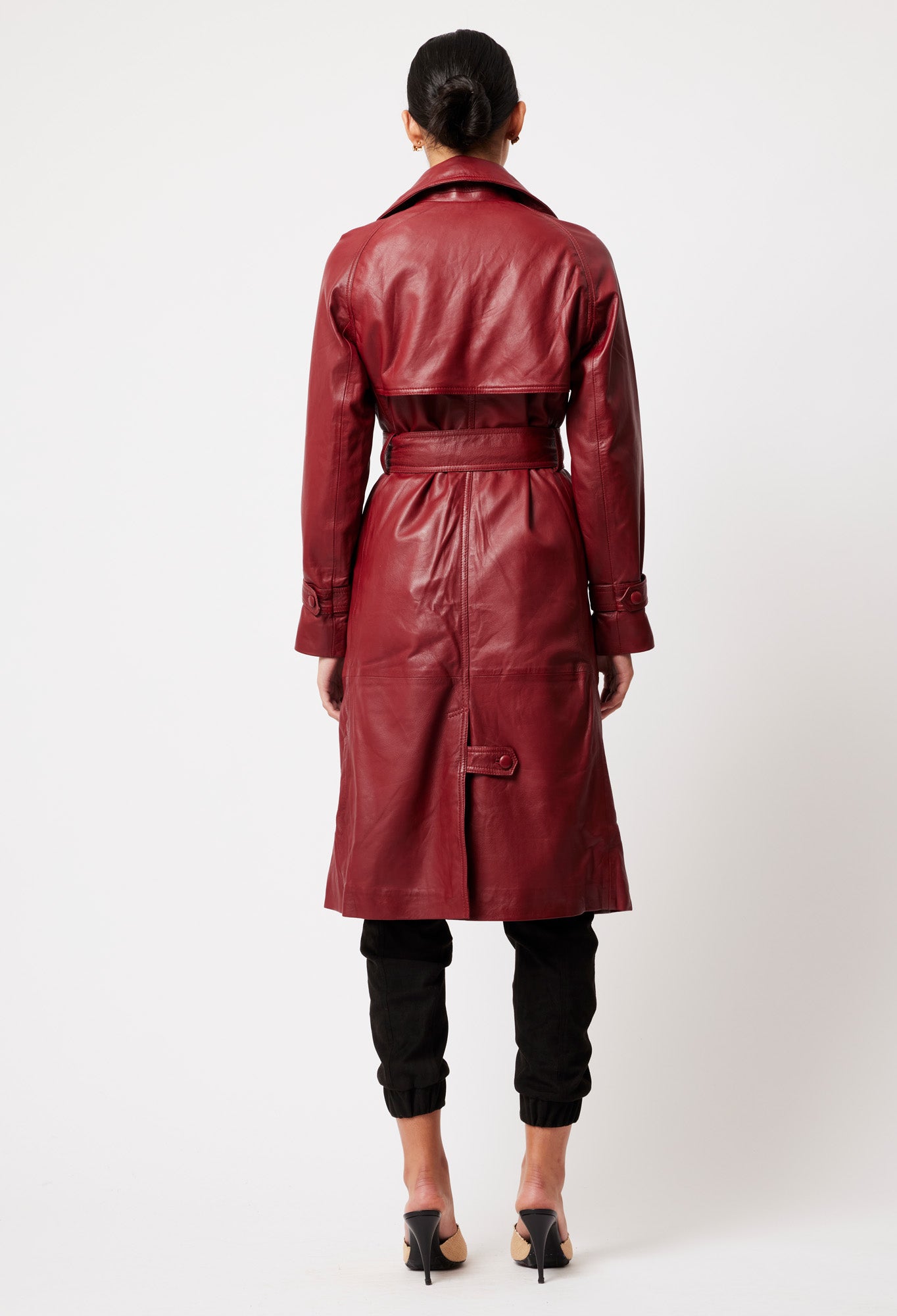 OnceWas Astra Leather Trench Coat in Scarlet