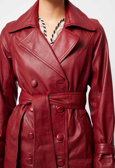 OnceWas Astra Leather Trench Coat in Scarlet