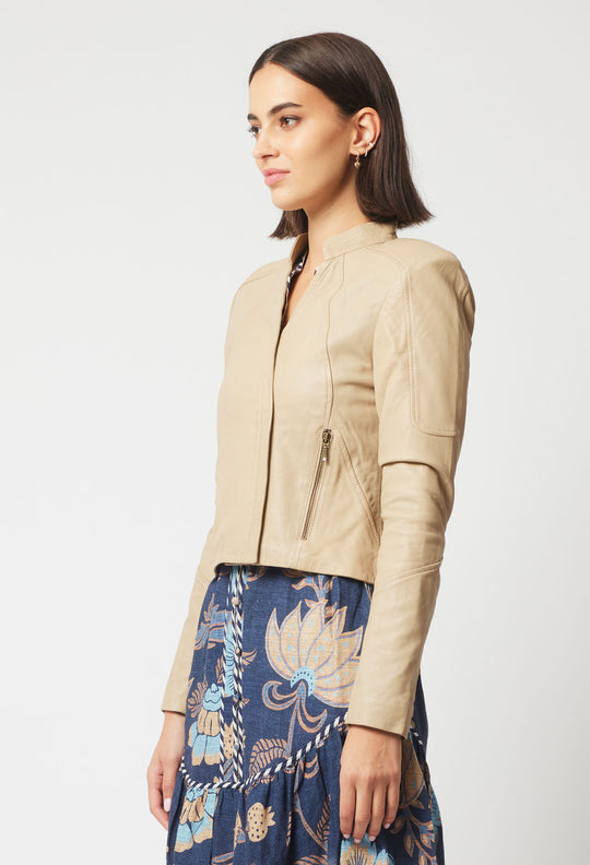 OnceWas Lyra Leather Jacket in Oatmeal