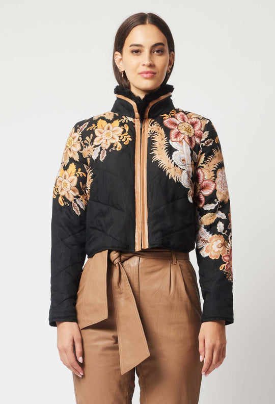 OnceWas Empress Cupro Viscose Bomber Jacket in Dragon Flower