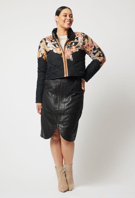 OnceWas Empress Cupro Viscose Bomber Jacket in Dragon Flower