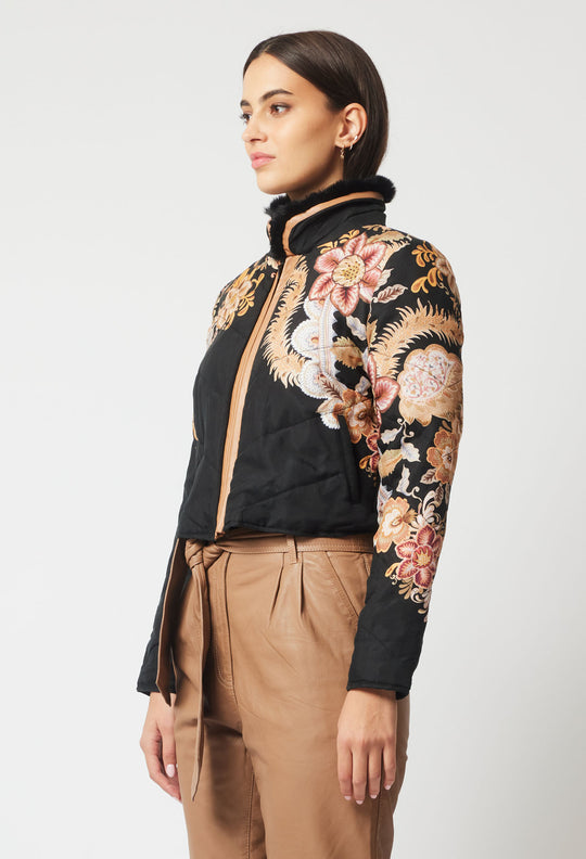 OnceWas Empress Cupro Viscose Bomber Jacket in Dragon Flower