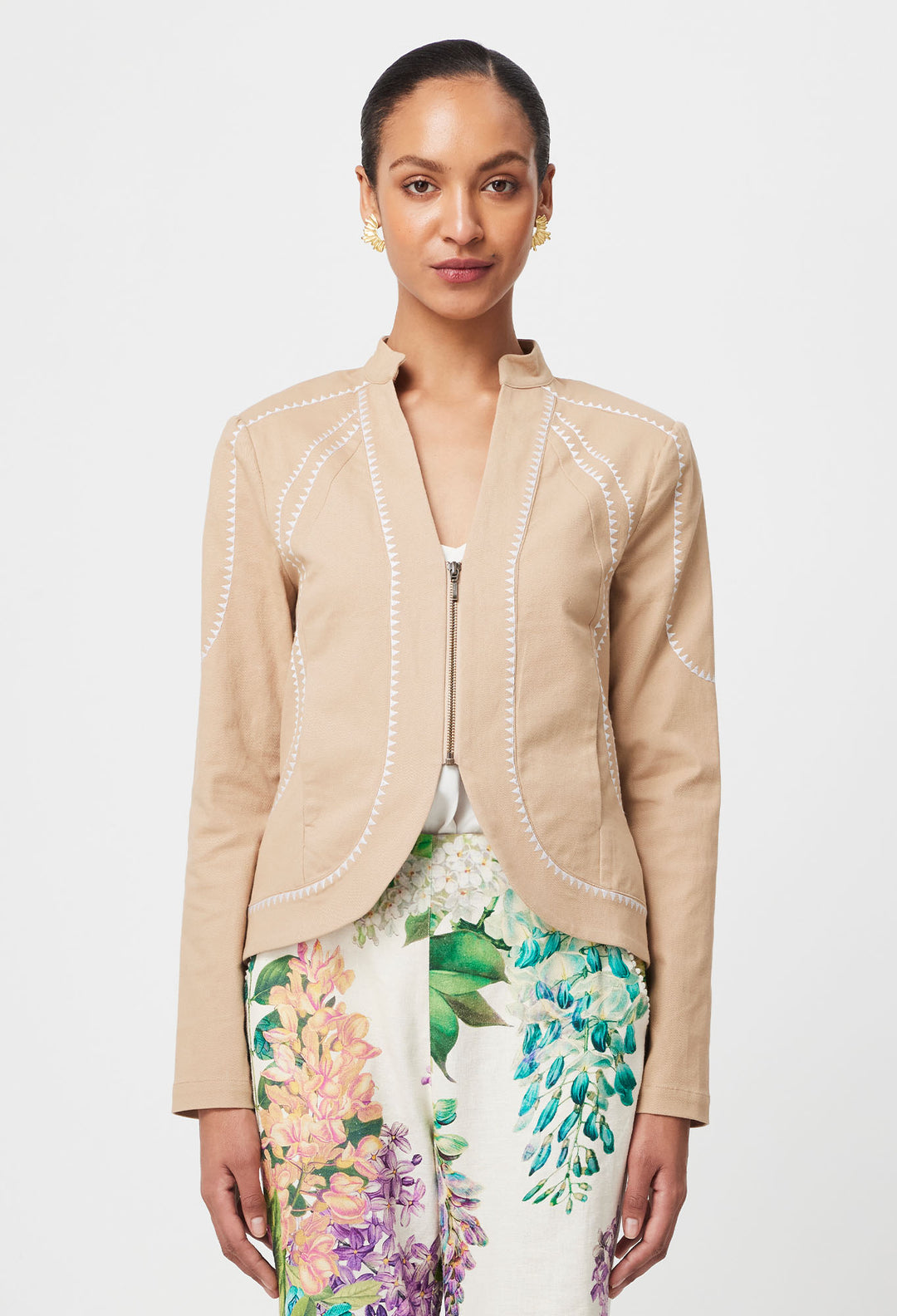 Swanson Embroidered Cotton Twill Jacket in Sand