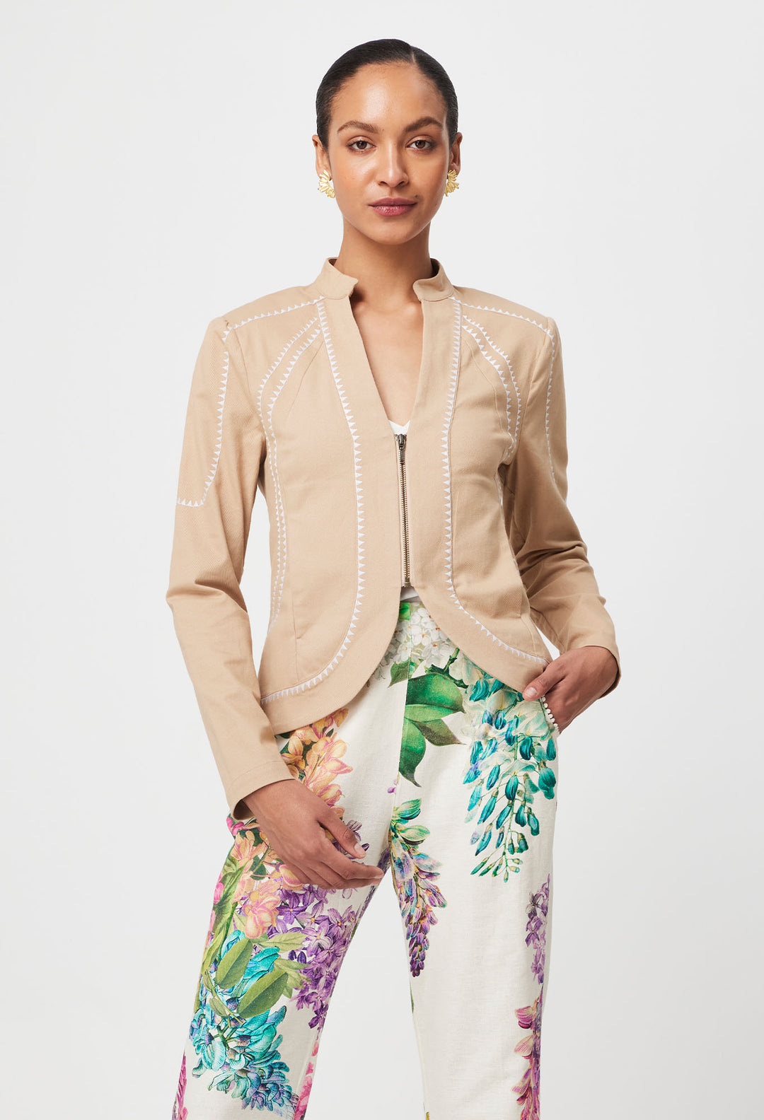 Swanson Embroidered Cotton Twill Jacket in Sand